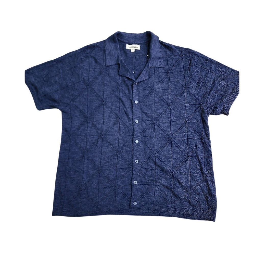 Lucky Brand Men's Navy Blue Short Sleeve Knit Button-Up Cardigan Casual Mens XXL